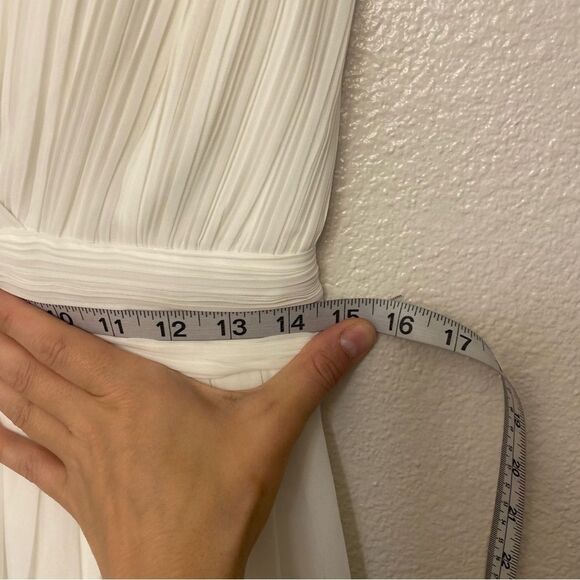 White V-Neck formal Evening wedding Dress maxi gown Floor Length XL 12-14 - Picture 13 of 15